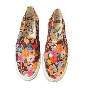 Keds x Rifle Paper Company Double Decker Slip-On Sneakers Burgundy Floral Size 6